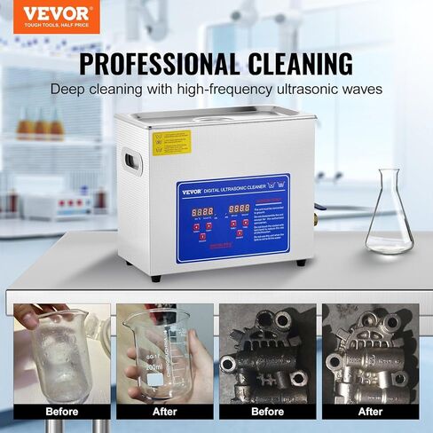 Commercial Ultrasonic Cleaner 6L Professional Ultrasonic Cleaner 40kHz with Digital Timer&Heater 110V Excellent Cleaning Machine for Watch Instruments Industrial Parts Excellent Cleaner Solution in Kuwait