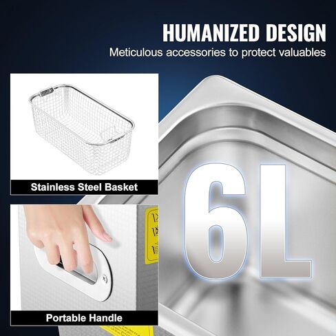 Commercial Ultrasonic Cleaner 6L Professional Ultrasonic Cleaner 40kHz with Digital Timer&Heater 110V Excellent Cleaning Machine for Watch Instruments Industrial Parts Excellent Cleaner Solution in Kuwait