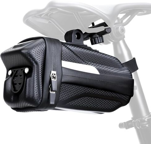 حقيبة مقعد الدراجة، حقيبة دراجة قابلة للتوسيع تحت المقعد، حقيبة سرج دراجة ذات هيكل صلب ثلاثي الأبعاد مقاومة للماء مع مادة عاكسة، سحاب ذاتي القفل، جيب داخلي، 1.6-2 لتر in Kuwait