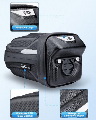 حقيبة مقعد الدراجة، حقيبة دراجة قابلة للتوسيع تحت المقعد، حقيبة سرج دراجة ذات هيكل صلب ثلاثي الأبعاد مقاومة للماء مع مادة عاكسة، سحاب ذاتي القفل، جيب داخلي، 1.6-2 لتر in Kuwait