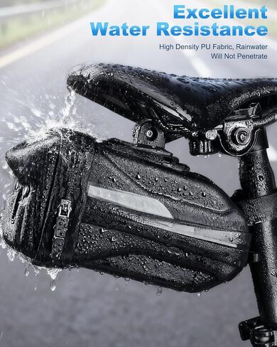 حقيبة مقعد الدراجة، حقيبة دراجة قابلة للتوسيع تحت المقعد، حقيبة سرج دراجة ذات هيكل صلب ثلاثي الأبعاد مقاومة للماء مع مادة عاكسة، سحاب ذاتي القفل، جيب داخلي، 1.6-2 لتر in Kuwait