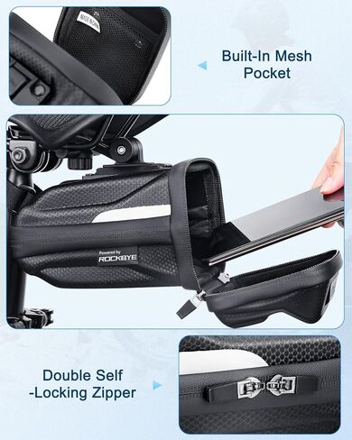 حقيبة مقعد الدراجة، حقيبة دراجة قابلة للتوسيع تحت المقعد، حقيبة سرج دراجة ذات هيكل صلب ثلاثي الأبعاد مقاومة للماء مع مادة عاكسة، سحاب ذاتي القفل، جيب داخلي، 1.6-2 لتر in Kuwait