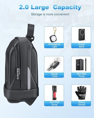 حقيبة مقعد الدراجة، حقيبة دراجة قابلة للتوسيع تحت المقعد، حقيبة سرج دراجة ذات هيكل صلب ثلاثي الأبعاد مقاومة للماء مع مادة عاكسة، سحاب ذاتي القفل، جيب داخلي، 1.6-2 لتر in Kuwait
