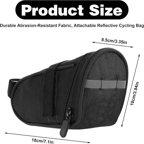 Reflective Bike Seat Bag, Black Bicycle Saddle Bag, Waterproof Bike Pouch, 18 x 8.5 x 10 cm Bikes Storage Bags, Cycling Accessories for Mountain Road Foldable Bikes in Kuwait
