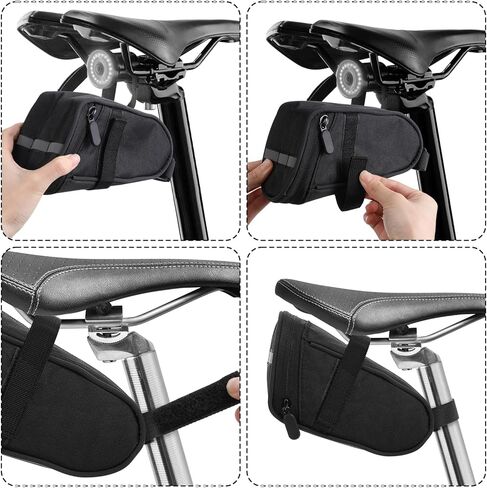 Reflective Bike Seat Bag, Black Bicycle Saddle Bag, Waterproof Bike Pouch, 18 x 8.5 x 10 cm Bikes Storage Bags, Cycling Accessories for Mountain Road Foldable Bikes in Kuwait