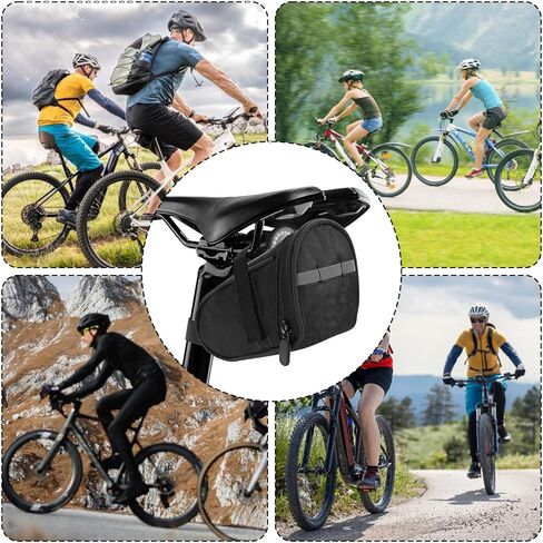 Reflective Bike Seat Bag, Black Bicycle Saddle Bag, Waterproof Bike Pouch, 18 x 8.5 x 10 cm Bikes Storage Bags, Cycling Accessories for Mountain Road Foldable Bikes in Kuwait