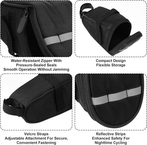 Reflective Bike Seat Bag, Black Bicycle Saddle Bag, Waterproof Bike Pouch, 18 x 8.5 x 10 cm Bikes Storage Bags, Cycling Accessories for Mountain Road Foldable Bikes in Kuwait