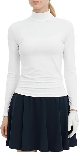 Premium Made in Korea Women’s Golf Mock Neck Long Sleeve Base Layer [Ultra Thin] UV-Protection Cooling, Quick-Dry Undershirt in Saudi Arabia