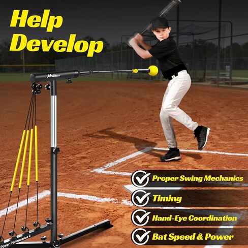 مدرب ضرب البيسبول مع 4 أحزمة طاقة، مدرب تأرجح الكرة اللينة لإعادة الضبط التلقائي للضرب، ممارسة الضرب، ارتفاع قابل للتعديل 31-47 بوصة معدات تدريب البيسبول مع أوتاد معدنية وحقيبة حمل in Kuwait