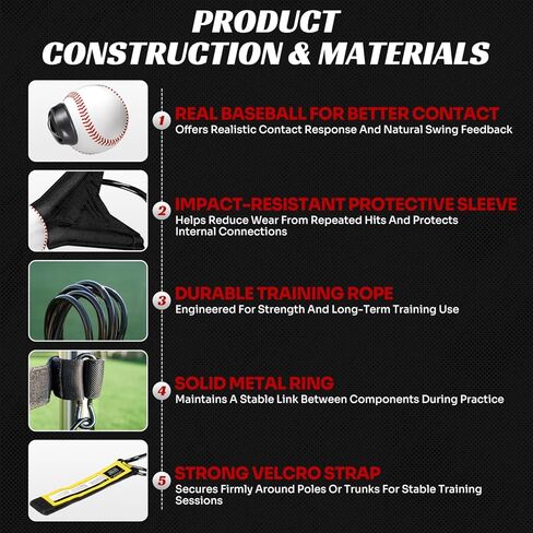 مدرب تأرجح البيسبول، مدرب الضرب المحمول مع إعادة الضبط التلقائي وارتفاع الكرة قابل للتعديل، معدات تدريب تأرجح البيسبول المنفردة للشباب والكبار، إعداد سهل لا حاجة لأي أدوات in Kuwait