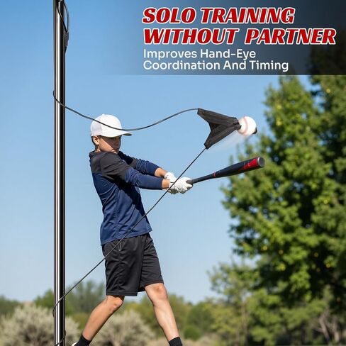 مدرب تأرجح البيسبول، مدرب الضرب المحمول مع إعادة الضبط التلقائي وارتفاع الكرة قابل للتعديل، معدات تدريب تأرجح البيسبول المنفردة للشباب والكبار، إعداد سهل لا حاجة لأي أدوات in Kuwait