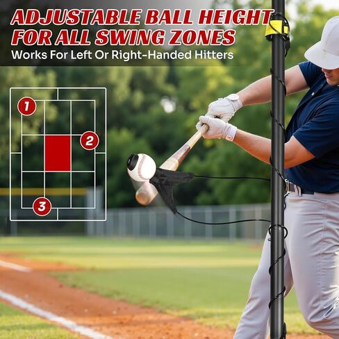 مدرب تأرجح البيسبول، مدرب الضرب المحمول مع إعادة الضبط التلقائي وارتفاع الكرة قابل للتعديل، معدات تدريب تأرجح البيسبول المنفردة للشباب والكبار، إعداد سهل لا حاجة لأي أدوات in Kuwait