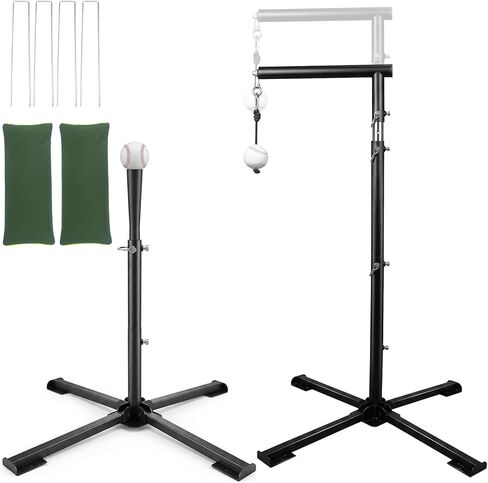 2 in1 Baseball Swing Trainer with X Base, Height Adjustable 20-54 inches, 2 Sandbags for Maximum Stability, 3 Balls & 4 Ground Stakes, Great for Improve Swing Power, Accuracy in Saudi Arabia