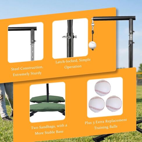 2 in1 Baseball Swing Trainer with X Base, Height Adjustable 20-54 inches, 2 Sandbags for Maximum Stability, 3 Balls & 4 Ground Stakes, Great for Improve Swing Power, Accuracy in Saudi Arabia
