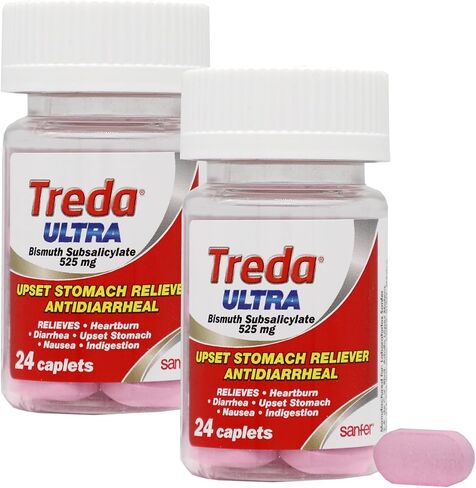 Treda Ultra Bismuth Subsalicylate 525 mg, Upset Stomach Relief, Antidiarrheal Caplets, 24 Count, 2 Pack in Saudi Arabia