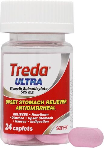 Treda Ultra Bismuth Subsalicylate 525 mg, Upset Stomach Relief, Antidiarrheal Caplets, 24 Count, 2 Pack in Saudi Arabia