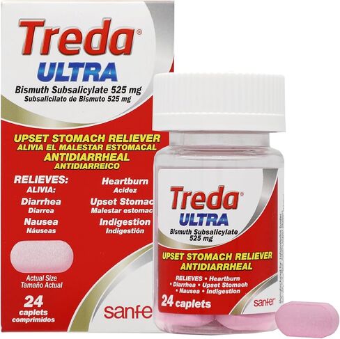 Treda Ultra Bismuth Subsalicylate 525 mg, Upset Stomach Relief, Antidiarrheal Caplets, 24 Count, 2 Pack in Saudi Arabia