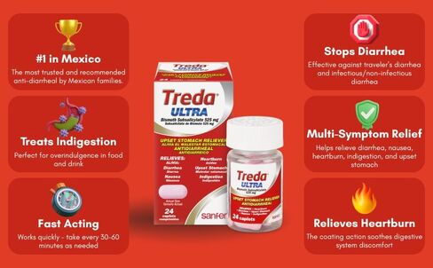 Treda Ultra Bismuth Subsalicylate 525 mg, Upset Stomach Relief, Antidiarrheal Caplets, 24 Count, 2 Pack in Saudi Arabia