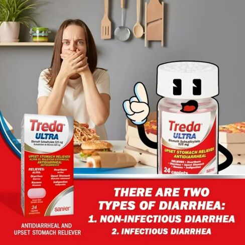Treda Ultra Bismuth Subsalicylate 525 mg, Upset Stomach Relief, Antidiarrheal Caplets, 24 Count, 2 Pack in Saudi Arabia