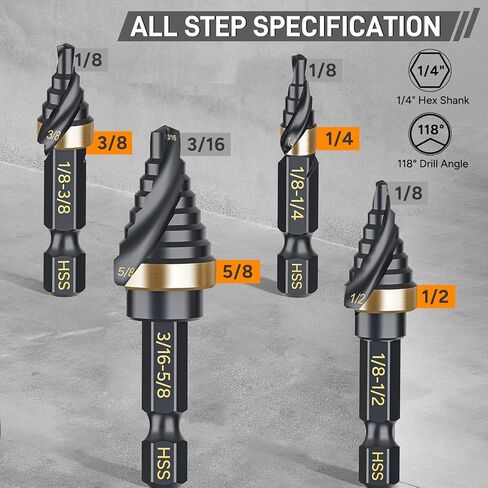 Unibit Step Drill Bit 1/2 "، HSS Single Size Step Bit، 1/4" Hex Shank Step Bit للمعادن الرقيقة والخشب والبلاستيك in Kuwait
