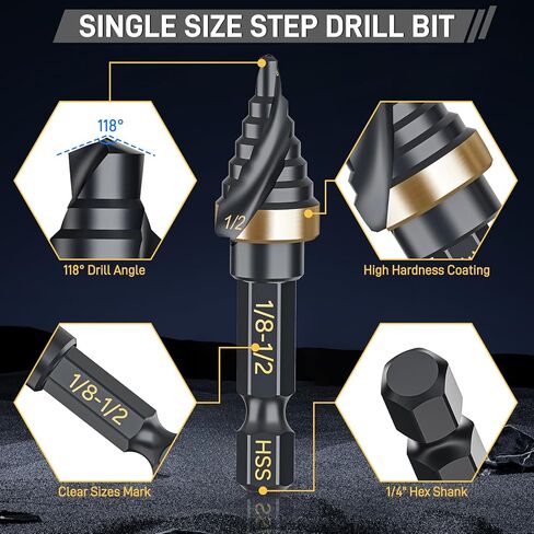 Unibit Step Drill Bit 1/2 "، HSS Single Size Step Bit، 1/4" Hex Shank Step Bit للمعادن الرقيقة والخشب والبلاستيك in Kuwait