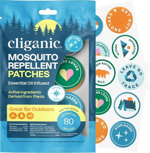 Cliganic Mosquito Repellent Stickers (80 Pack) - Patches for Kids & Adults, Natural DEET-Free, Citronella Essential Oil Infused in Saudi Arabia