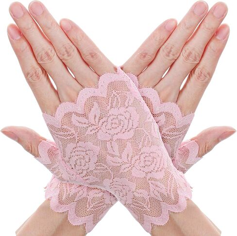 Lace Gloves Fingerless, Short Floral Lace Gloves Women Tea Party, Fingerless Glove for Women Bridal Prom Wedding Party Costume Accessories(Beige) in Kuwait