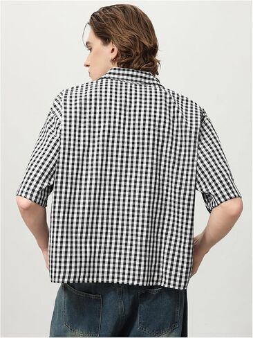 Oyoangle Men Block Block Blaid Blaid Button Down Short Sleeve Tirts Pocket Mort in Saudi Arabia