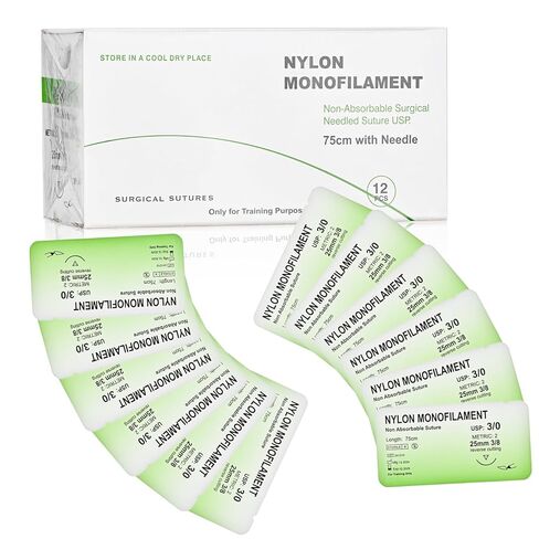 خيط ممارسة الخياطة مع مجموعة إبرة، خيط الخياطة لتدريب الطلاب فقط، 3/0 مجموعة ربط عقدة من النايلون أحادية الخيط لمنصات الغرز، قشور الفاكهة (12 حزمة) in Kuwait