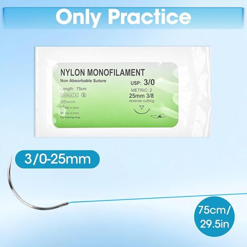 خيط ممارسة الخياطة مع مجموعة إبرة، خيط الخياطة لتدريب الطلاب فقط، 3/0 مجموعة ربط عقدة من النايلون أحادية الخيط لمنصات الغرز، قشور الفاكهة (12 حزمة) in Kuwait