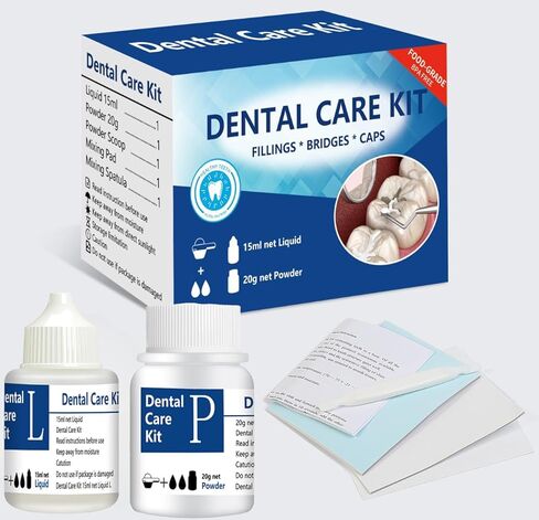 طقم إصلاح الأسنان، طقم استبدال الأسنان المؤقتة، طقم أسنان أسمنت الأوجينول من أكسيد الزنك للأسنان المكسورة والأسنان المفقودة وحشوات التاج والجسور، تحسين الابتسامة 4 قطع in Kuwait