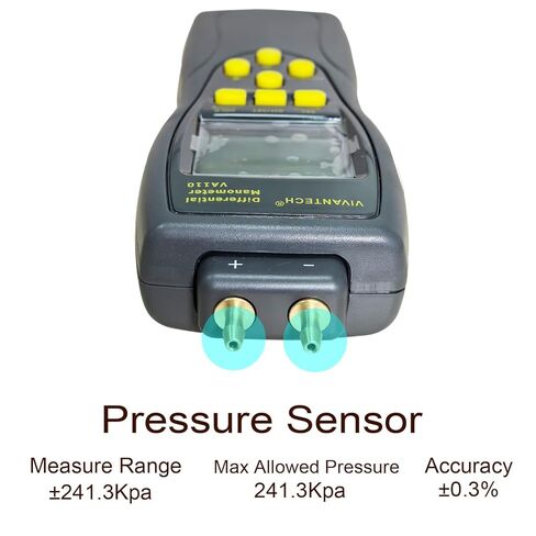 جهاز قياس الضغط التفاضلي للضغط الغاز VA110 - 35PSI/241.3kPa مقياس عالي الدقة مع تخزين البيانات، وإيقاف التشغيل التلقائي، وشاشة LCD بإضاءة خلفية للسيارات وأنظمة التدفئة والتهوية وتكييف الهواء in Kuwait