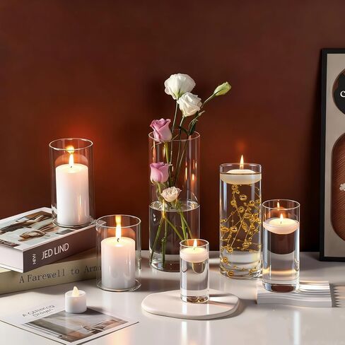 UDU 16 مجموعة من المزهريات الأسطوانة الزجاجية للقطاعات المركزية مع 80000 حبات المياه الصافية 24 شموع عائمة بيضاء 12 لؤلؤة سلسلة المركز الديكور لجدول الطاولة حفل زفاف المنزل in Kuwait