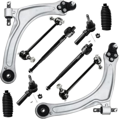Detroit Axle - Front End 10pc Suspension Kit for 2007-2012 Nissan Sentra, 2 Lower Control Arms w/Ball Joints 4 Inner & Outer Tie Rods 2 Sway Bars 2 Boots Replacement 2008 2009 2010 2011 Sentra in Kuwait