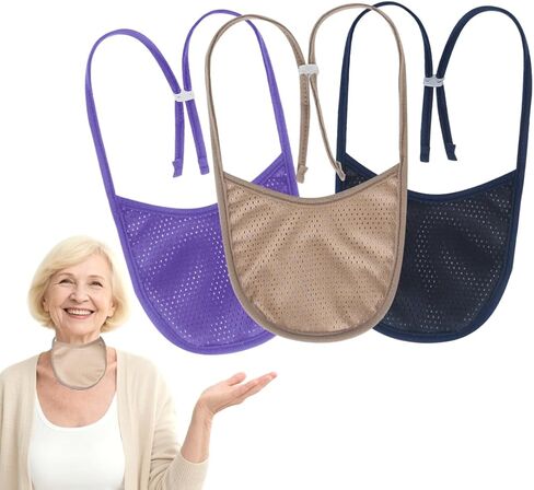 Tracheostomy Neck Stoma Cover with Adjustable Strap,Breathable Laryngectomy Cover-Neck Trachea Protector for Tracheostomy Care (White&Navy&Purple-3Pcs, Small) in Kuwait