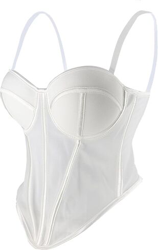 ELLACCI Women's White Mesh Corset Top with White Trim Spaghetti Strap Push-Up Bustier Tops in Saudi Arabia