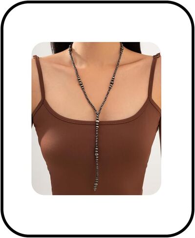 Boho Y Necklaces for Women Vintage Beaded Necklaces Bohemian Long Tassels Necklace Turquoise Beaded Charm Necklace Adjustable Trendy Jewelry Gift in Kuwait