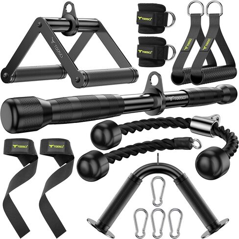 Cable Attachments for Gym, LAT Pulldown & Cable Machine Attachment Set: V-Shaped Bar, Rotating Straight Bar, V Rotation Handle, Nylon Tricep Rope, Ankle Straps & Handles, Home Gym in Kuwait