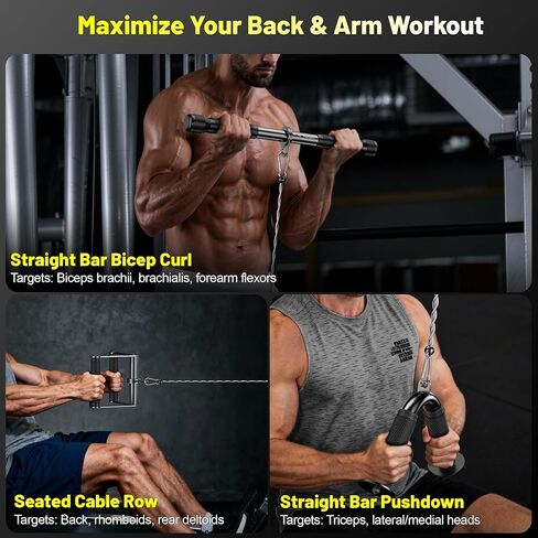 Cable Attachments for Gym, LAT Pulldown & Cable Machine Attachment Set: V-Shaped Bar, Rotating Straight Bar, V Rotation Handle, Nylon Tricep Rope, Ankle Straps & Handles, Home Gym in Kuwait