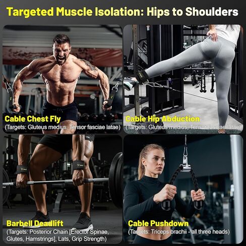 Cable Attachments for Gym, LAT Pulldown & Cable Machine Attachment Set: V-Shaped Bar, Rotating Straight Bar, V Rotation Handle, Nylon Tricep Rope, Ankle Straps & Handles, Home Gym in Kuwait