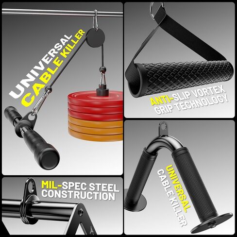 Cable Attachments for Gym, LAT Pulldown & Cable Machine Attachment Set: V-Shaped Bar, Rotating Straight Bar, V Rotation Handle, Nylon Tricep Rope, Ankle Straps & Handles, Home Gym in Kuwait