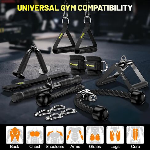 Cable Attachments for Gym, LAT Pulldown & Cable Machine Attachment Set: V-Shaped Bar, Rotating Straight Bar, V Rotation Handle, Nylon Tricep Rope, Ankle Straps & Handles, Home Gym in Kuwait