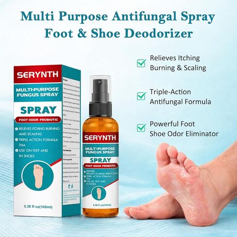 بخاخ تولنافتات 1% للرياضيين مضاد للفطريات ومزيل الروائح الكريهة للقدم والأحذية - يساعد على تخفيف الحكة والحروق والتقشير ورائحة القدم والأحذية الكريهة، بخاخ مزيل العرق سريع الجفاف وغير دهني - 3.4 أونصة سائلة in Kuwait