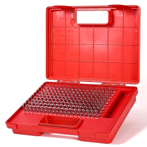 مجموعة مقاييس الدبوس، M1 (0.061 بوصة - 0.250 بوصة) مجموعة دبوس قياس، 190 قطعة مقياس دبوس فئة ZZ مع حقيبة تخزين، مجموعة دبوس فولاذية دقيقة للقياس، HRC 60-62 in Kuwait