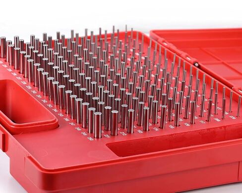 مجموعة مقاييس الدبوس، M1 (0.061 بوصة - 0.250 بوصة) مجموعة دبوس قياس، 190 قطعة مقياس دبوس فئة ZZ مع حقيبة تخزين، مجموعة دبوس فولاذية دقيقة للقياس، HRC 60-62 in Kuwait