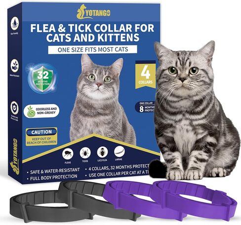 4 Pack Flea Collar for Cats, 32 Months Flea and Tick Prevention for Cats, Waterproof Cat Flea Collar, Natural Cat Flea and Tick Treatment, Adjustable Flea and Tick Collar for Cats Kittens(Grey&Purple) in Kuwait