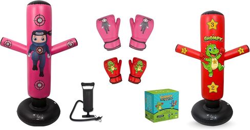 مجموعات الملاكمة - 1 تشومي دينو (48 بوصة) + 1 كيس ملاكمة بونشو نينجا (63 بوصة) للأطفال - مجموعة كاملة للملاكمة قابلة للنفخ للأعمار من 3 إلى 12 عامًا مع قفازات ومضخات وكتاب إلكتروني للتدريب in Kuwait