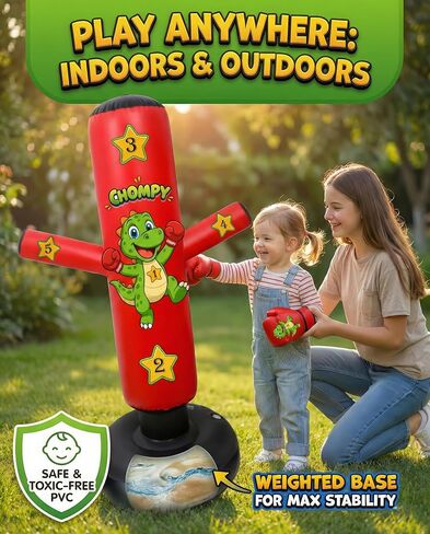 مجموعات الملاكمة - 1 تشومي دينو (48 بوصة) + 1 كيس ملاكمة بونشو نينجا (63 بوصة) للأطفال - مجموعة كاملة للملاكمة قابلة للنفخ للأعمار من 3 إلى 12 عامًا مع قفازات ومضخات وكتاب إلكتروني للتدريب in Kuwait