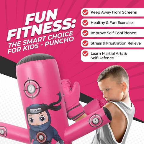مجموعات الملاكمة - 1 تشومي دينو (48 بوصة) + 1 كيس ملاكمة بونشو نينجا (63 بوصة) للأطفال - مجموعة كاملة للملاكمة قابلة للنفخ للأعمار من 3 إلى 12 عامًا مع قفازات ومضخات وكتاب إلكتروني للتدريب in Kuwait