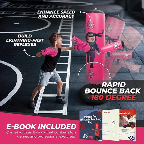 مجموعات الملاكمة - 1 تشومي دينو (48 بوصة) + 1 كيس ملاكمة بونشو نينجا (63 بوصة) للأطفال - مجموعة كاملة للملاكمة قابلة للنفخ للأعمار من 3 إلى 12 عامًا مع قفازات ومضخات وكتاب إلكتروني للتدريب in Kuwait
